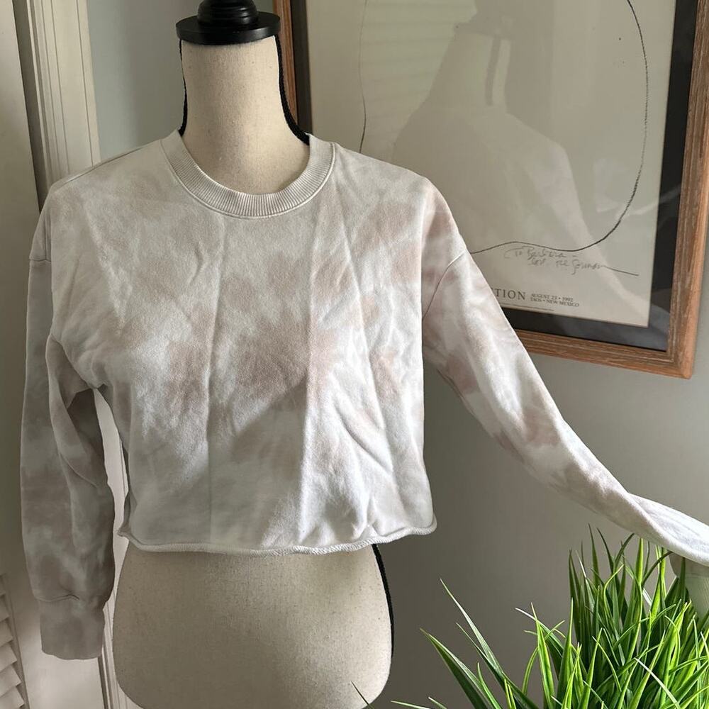 MADEWELL Womens Sweatshirt Cropped Beige Tie Dye Boho Casual Neutral Athletic  S